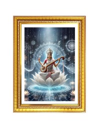 Maa saraswati matha Photo Frame - 10x14 Inches, Brown Wooden Frame for Home, Office & Temple Decoration