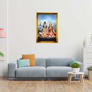 Lord Shiva,Ganesha And Kartikeya Golden Photo Frame - 16x20 Inches | Elegant Wooden Frame For Home, Office & Temple Decoration | Spiritual Wall & Table Decor And Gift Item (F9768)