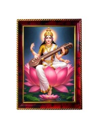 Goddess Saraswati Photo Frame For Wall & Table | 7x9 Inch Golden Cherry Finish | Decorative Goddess Saraswati Photo Frame For Home, Office & Pooja Room (F11918)