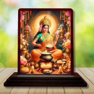 Car Desk/Table Top Annapurna Devi Wooden Photo Stand 3x4 Inches, Compact & Stylish Spiritual Display For Car, Home & Office (Pack Of 1) (F14372)