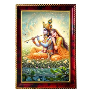 Raadhee Raadhaa Photo Frame For Wall & Table | 7x9 Inch Golden Cherry Finish | Decorative Radhee Radhaa Photo Frame For Home, Office & Pooja Room (F11425)
