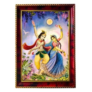 Radha Krishna Photo Frame For Wall & Table | 7x9 Inch Golden Cherry Finish | Decorative Radha Krishna Photo Frame For Home, Office & Pooja Room (F11363)