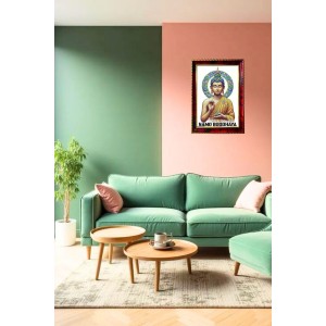 Serene Buddha Photo Frame For Wall & Table | 7x9 Inch Golden Cherry Finish | Decorative Serene Buddha Photo Frame For Home, Office & Pooja Room (F11515)