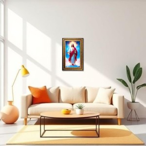 Lord Jesus Digital Golden Balck Color Photo Frame | Hindu Religious Wall Decor | 10x16 Inches - Inspirational Wall Art For Office, Home Decor - Ideal Spiritual Gift (F16759)