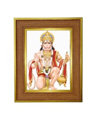 Hanuman Ji Photo Frame 10x14 Inches-Brown Wooden Frame For Home, Office & Temple Decoration And Gifting (F6365)