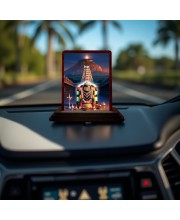 Car Desk/Table Top Arunachaleshwara Temple Wooden Photo Stand 3x4 Inches, Compact & Stylish Spiritual Display For Car, Home & Office (Pack Of 1) (F14336)