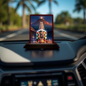 Car Desk/Table Top Arunachaleshwara Temple Wooden Photo Stand 3x4 Inches, Compact & Stylish Spiritual Display For Car, Home & Office (Pack Of 1) (F14336)