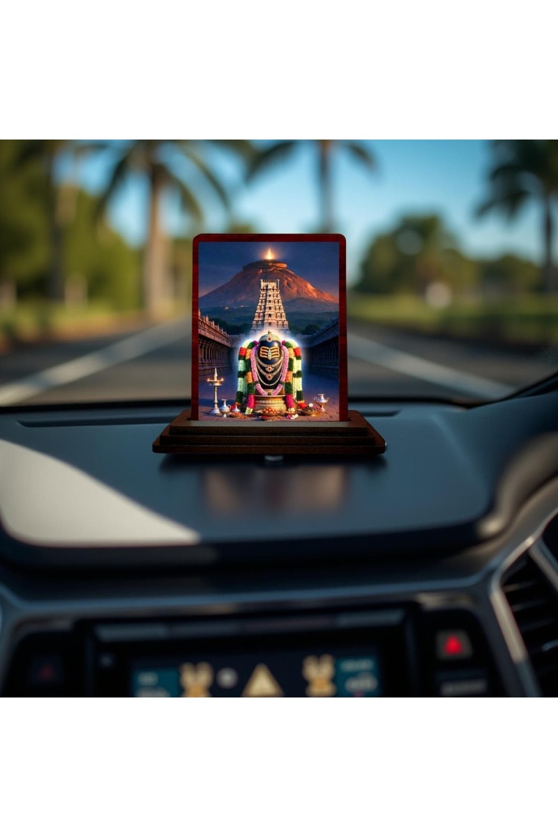 Car Desk/Table Top Arunachaleshwara Temple Wooden Photo Stand 3x4 Inches, Compact & Stylish Spiritual Display For Car, Home & Office (Pack Of 1) (F14336)