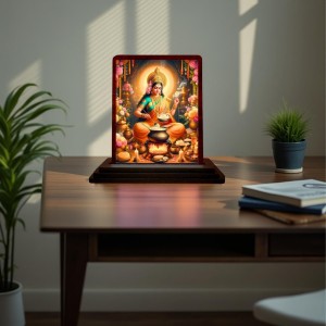 Car Desk/Table Top Annapurna Devi Wooden Photo Stand 3x4 Inches, Compact & Stylish Spiritual Display For Car, Home & Office (Pack Of 1) (F14372)