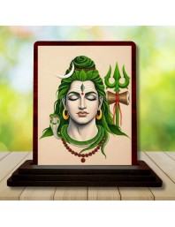 Car Desk/Table Top Lord Shiva Wooden Photo Stand 3x4 Inches, Compact & Stylish Spiritual Display For Car, Home & Office (Pack Of 1) (F14218)