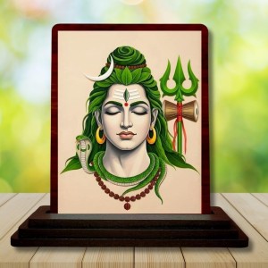 Car Desk/Table Top Lord Shiva Wooden Photo Stand 3x4 Inches, Compact & Stylish Spiritual Display For Car, Home & Office (Pack Of 1) (F14218)