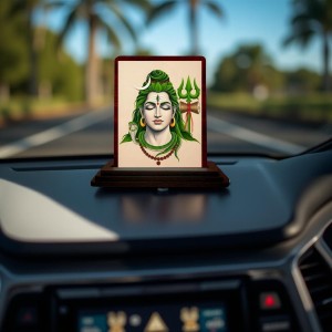 Car Desk/Table Top Lord Shiva Wooden Photo Stand 3x4 Inches, Compact & Stylish Spiritual Display For Car, Home & Office (Pack Of 1) (F14218)