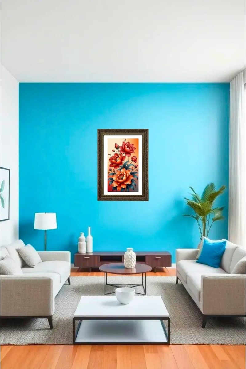 Floral Painting Print Big Photo Frame - 20x28 Inches For Home,Temple & Office Decoration (F10999)