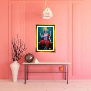 Lord Vishnu Golden Photo Frame - 14x18 Inches | Elegant Wooden Frame For Home, Office & Temple Decoration | Spiritual Wall & Table Decor And Gift Item (F9426)