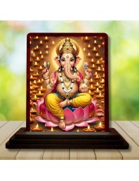 Car Desk/Table Top Lord Ganesha Wooden Photo Stand 3x4 Inches, Compact & Stylish Spiritual Display For Car, Home & Office (Pack Of 1) (F15161)