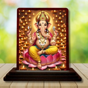 Car Desk/Table Top Lord Ganesha Wooden Photo Stand 3x4 Inches, Compact & Stylish Spiritual Display For Car, Home & Office (Pack Of 1) (F15161)