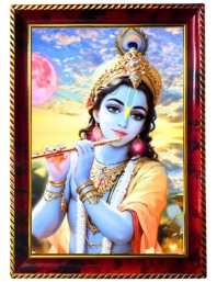 Lord Sri Krishna Photo Frame For Wall & Table | 7x9 Inch Golden Cherry Finish | Decorative Lord Sri Krishna Photo Frame For Home, Office & Pooja Room (F11523)