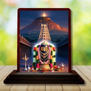 Car Desk/Table Top Arunachaleshwara Temple Wooden Photo Stand 3x4 Inches, Compact & Stylish Spiritual Display For Car, Home & Office (Pack Of 1) (F14336)