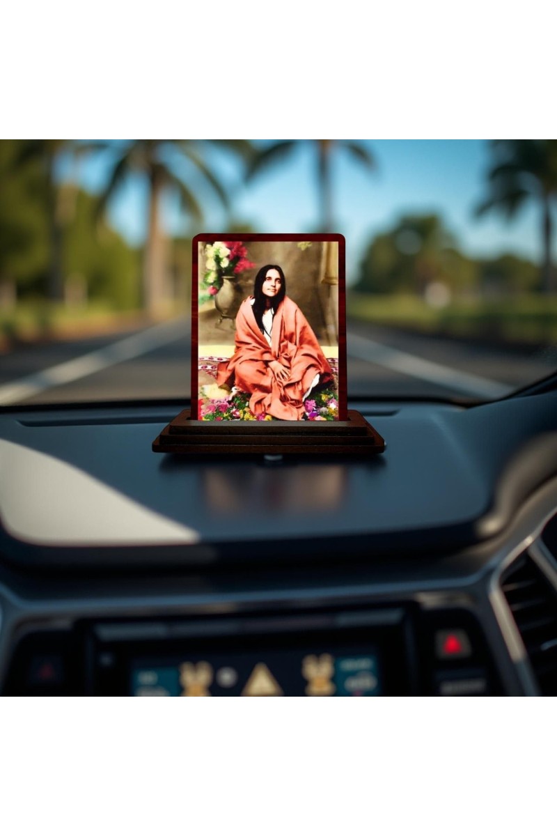 Car Desk/Table Top Anandamayi Wooden Photo Stand 3x4 Inches, Compact & Stylish Spiritual Display For Car, Home & Office (Pack Of 1) (F14476)