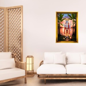 Lord Vishnu Golden Photo Frame - 12x16 Inches | Elegant Wooden Frame For Home, Office & Temple Decoration | Spiritual Wall & Table Decor And Gift Item (F9722)