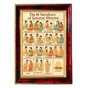 16 Sanskars Of Sanatan Dharma Photo Frame For Wall & Table | 7x9 Inch Golden Cherry Finish | Decorative 16 Sanskars Of Sanatan Dharma Photo Frame For Home, Office & Pooja Room (F11772)