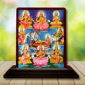 Car Desk/Table Top Ashta Lakshmi Wooden Photo Stand 3x4 Inches, Compact & Stylish Spiritual Display For Car, Home & Office (Pack Of 1) (F14278)