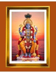 Lord Vishnu Golden Photo Frame - 12x16 Inches | Elegant Wooden Frame For Home, Office & Temple Decoration | Spiritual Wall & Table Decor And Gift Item (F9680)