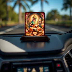 Car Desk/Table Top Annapurna Devi Wooden Photo Stand 3x4 Inches, Compact & Stylish Spiritual Display For Car, Home & Office (Pack Of 1) (F14372)