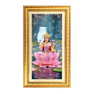 Mata Laxmi Digital Golden Color Photo Frame | Hindu Religious Wall Decor | 12x19 Inches - Inspirational Wall Art For Office, Home Decor - Ideal Spiritual Gift (F10387)