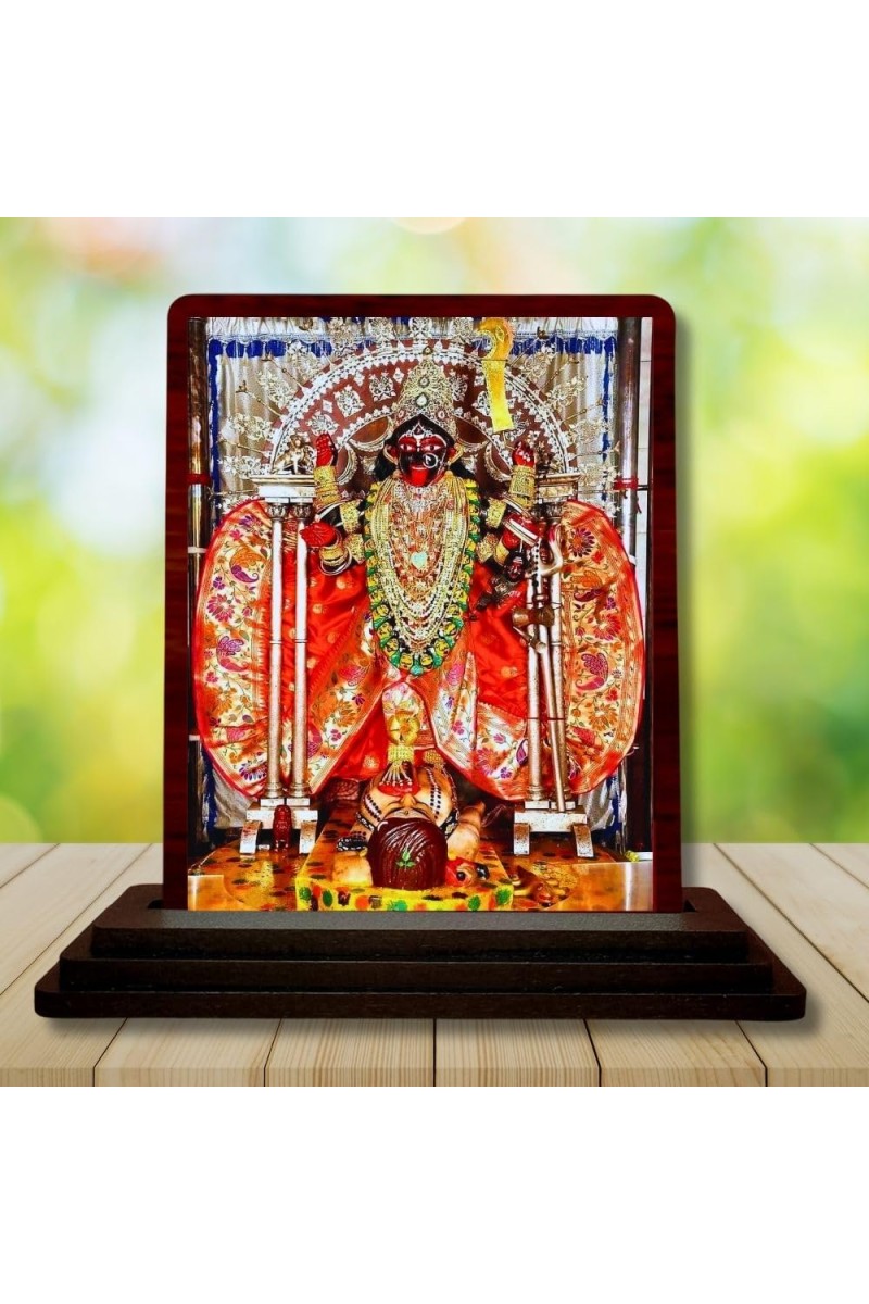Car Desk/Table Top Maa Kali Matha Wooden Photo Stand 3x4 Inches, Compact & Stylish Spiritual Display For Car, Home & Office (Pack Of 1) (F14143)