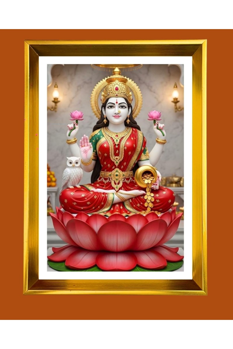 Mata Laxmi Golden Photo Frame - 10x14 Inches | Elegant Wooden Frame For Home, Office & Temple Decoration | Spiritual Wall & Table Decor And Gift Item (F9806)