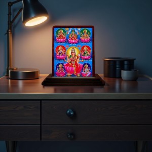 Car Desk/Table Top Ashta Lakshmi Wooden Photo Stand 3x4 Inches, Compact & Stylish Spiritual Display For Car, Home & Office (Pack Of 1) (F14154)