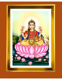 Mata Laxmi Golden Photo Frame - 10x14 Inches | Elegant Wooden Frame For Home, Office & Temple Decoration | Spiritual Wall & Table Decor And Gift Item (F9901)