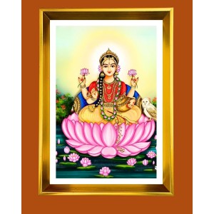 Mata Laxmi Golden Photo Frame - 10x14 Inches | Elegant Wooden Frame For Home, Office & Temple Decoration | Spiritual Wall & Table Decor And Gift Item (F9901)