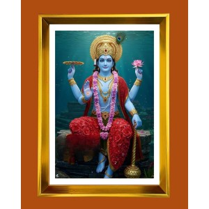 Lord Vishnu Golden Photo Frame - 14x18 Inches | Elegant Wooden Frame For Home, Office & Temple Decoration | Spiritual Wall & Table Decor And Gift Item (F9426)