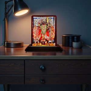 Car Desk/Table Top Maa Kali Matha Wooden Photo Stand 3x4 Inches, Compact & Stylish Spiritual Display For Car, Home & Office (Pack Of 1) (F14143)