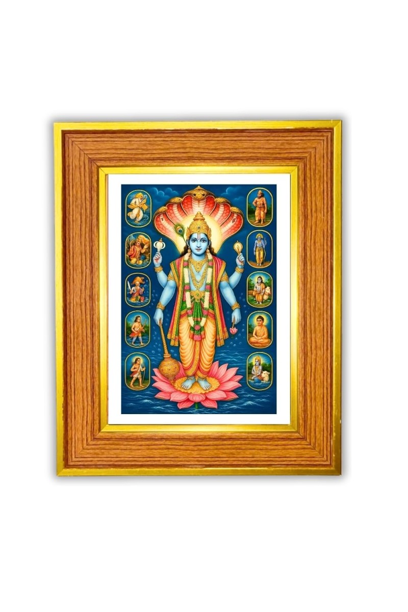 Lord Vishnu Photo Frame 18x22 Inches-Brown Wooden Frame For Home, Office & Temple Decoration And Gifting (F6444)