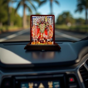 Car Desk/Table Top Maa Kali Matha Wooden Photo Stand 3x4 Inches, Compact & Stylish Spiritual Display For Car, Home & Office (Pack Of 1) (F14143)