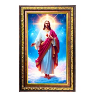Lord Jesus Digital Golden Balck Color Photo Frame | Hindu Religious Wall Decor | 10x16 Inches - Inspirational Wall Art For Office, Home Decor - Ideal Spiritual Gift (F16759)