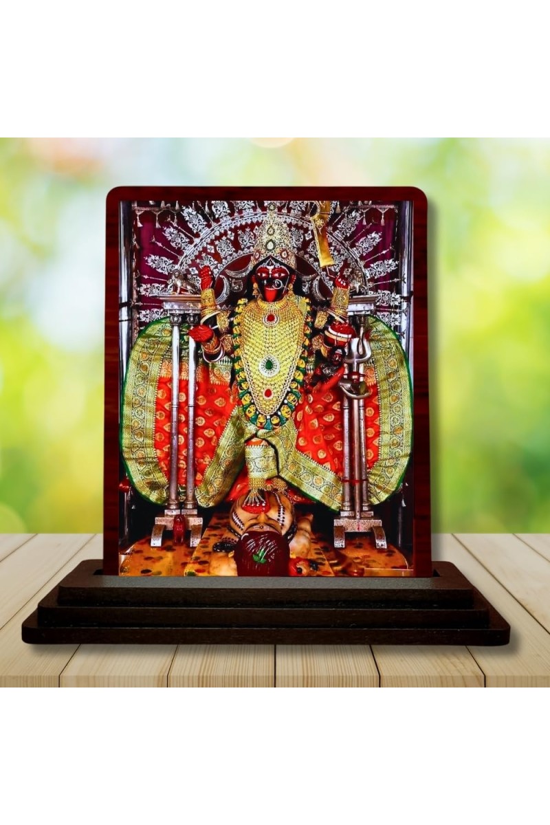 Car Desk/Table Top Maa Kali Wooden Photo Stand 3x4 Inches, Compact & Stylish Spiritual Display For Car, Home & Office (Pack Of 1) (F15094)