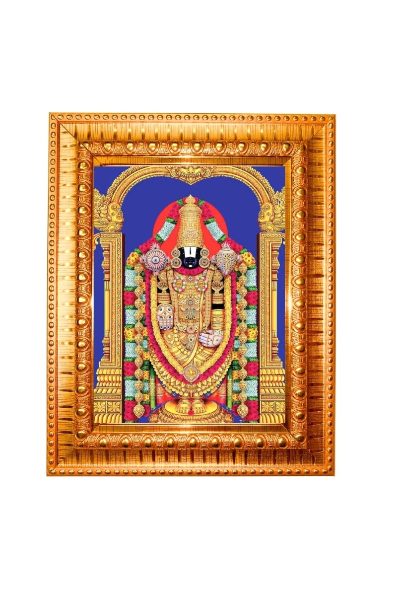 Lord Venkateswara Golden Designer Photo Frame | 10x14 Inch Religious Wall Hanging Frame For Home & Office Decoration | Hindu Deity Lord Venkateswara Spiritual Gift Item