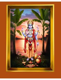 Lord Vishnu Golden Photo Frame - 12x16 Inches | Elegant Wooden Frame For Home, Office & Temple Decoration | Spiritual Wall & Table Decor And Gift Item (F9722)