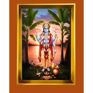 Lord Vishnu Golden Photo Frame - 12x16 Inches | Elegant Wooden Frame For Home, Office & Temple Decoration | Spiritual Wall & Table Decor And Gift Item (F9722)