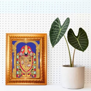 Lord Venkateswara Golden Designer Photo Frame | 10x14 Inch Religious Wall Hanging Frame For Home & Office Decoration | Hindu Deity Lord Venkateswara Spiritual Gift Item