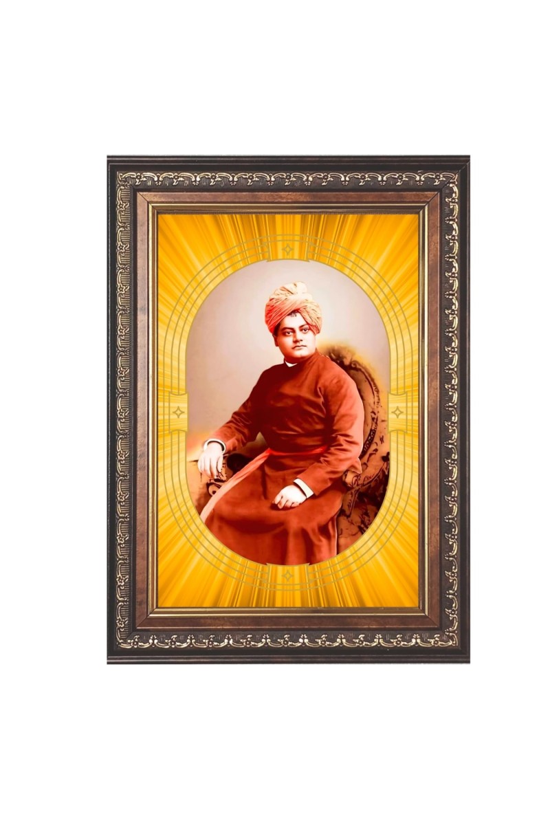 Swami Vivekananda Spiritual Guru Digital Photo In Designer Frame, Size 10x16 Inch | Hindu Religious Picture For Home Temple, Office & Gift | Wall Art & Pooja Decor (F10470)