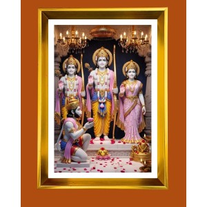 Lord Ram,Sita LordLakhsman,Lord Hanuman Golden Photo Frame - 16x20 Inches | Elegant Wooden Frame For Home, Office & Temple Decoration | Spiritual Wall & Table Decor And Gift Item (F9819)