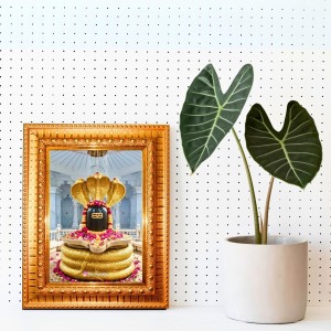 Shiva Lingam Golden Designer Photo Frame | 16x20 Inch Religious Wall Hanging Frame For Home & Office Decoration | Hindu Deity Spiritual Gift Item