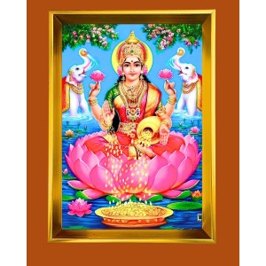 Mata Lakhsmi Golden Photo Frame - 10x14 Inches | Elegant Wooden Frame For Home, Office & Temple Decoration | Spiritual Wall & Table Decor And Gift Item (F9754)