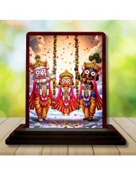 Car Desk/Table Top Lord Jagannath Wooden Photo Stand 3x4 Inches, Compact & Stylish Spiritual Display For Car, Home & Office (Pack Of 1) (F14497)