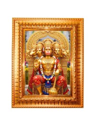 Lord Hanuman Golden Designer Photo Frame | 10x14 Inch Religious Wall Hanging Frame For Home & Office Decoration | Hindu Deity Lord Hanuman Spiritual Gift Item